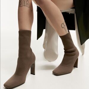 ZARA SOCK BOOTS/HEELS SQUARE TOED